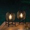 Set of 2 Black Metal Mesh Solar Powered Edison Bulb Outdoor Lantern with Stand